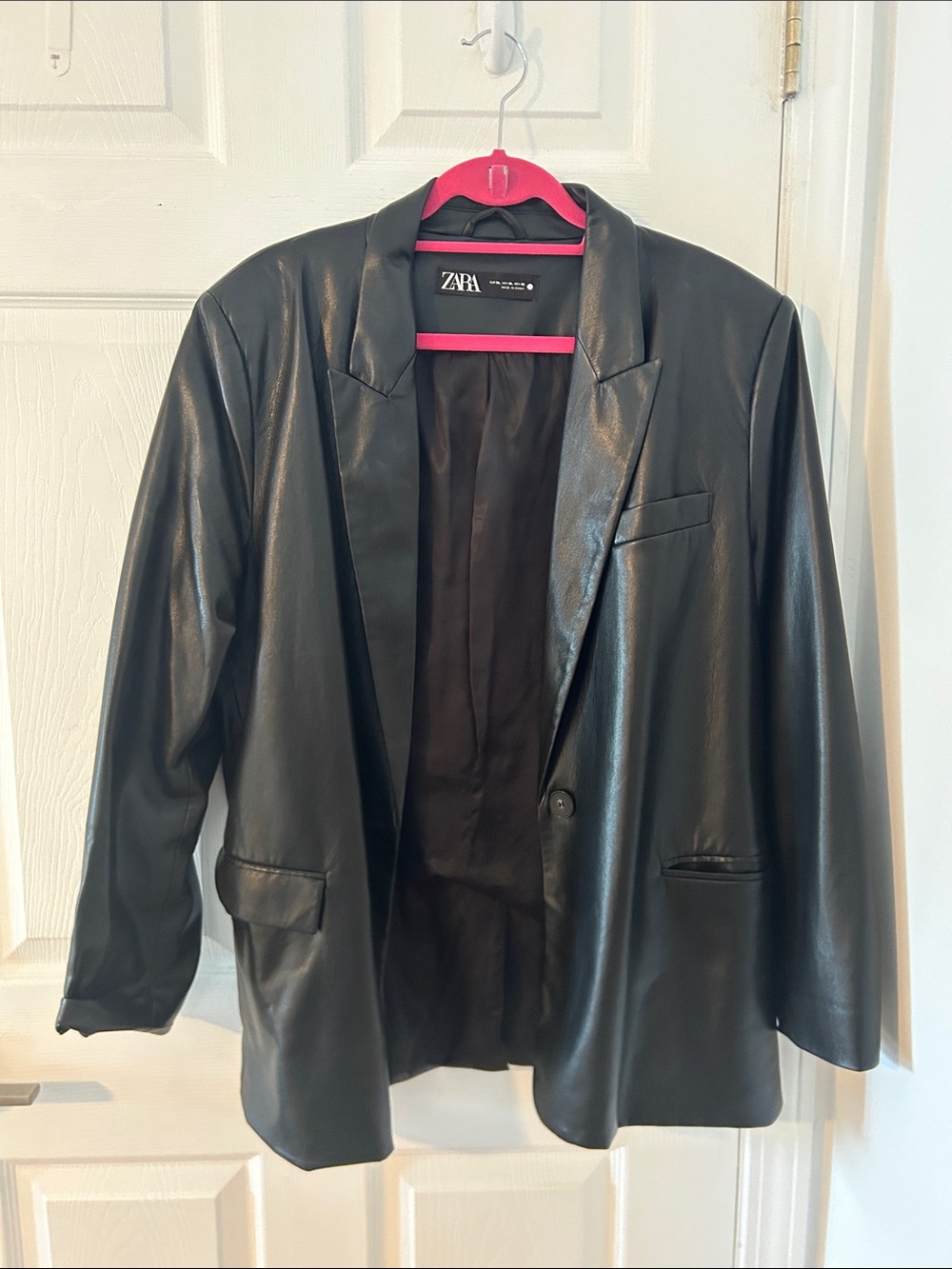 Zara Black Faux Leather Blazer Sleeve Detail